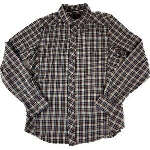 Prana Archer Mens Small‎ Long Sleeve Plaid Pearl Snap Shirt Embroidered Casual